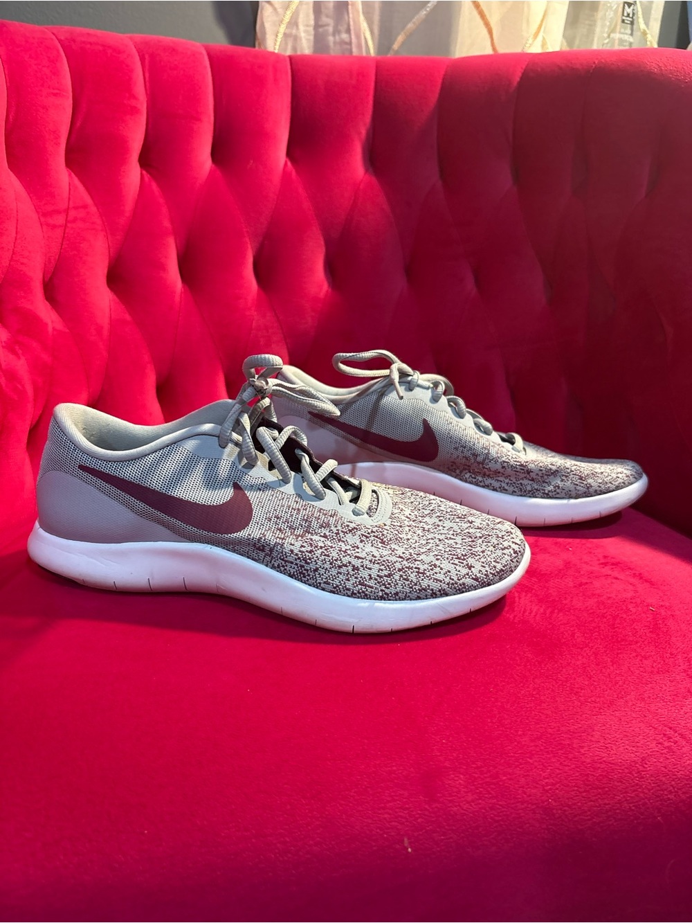 Nike Women’s Gray and Burgundy Athletic Running Sneakers